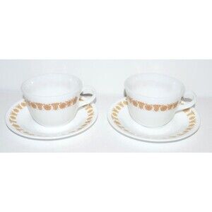 Vtg 70's Corelle Corning Livingware Butterfly Gold Coffee Tea Cups Mug & saucers